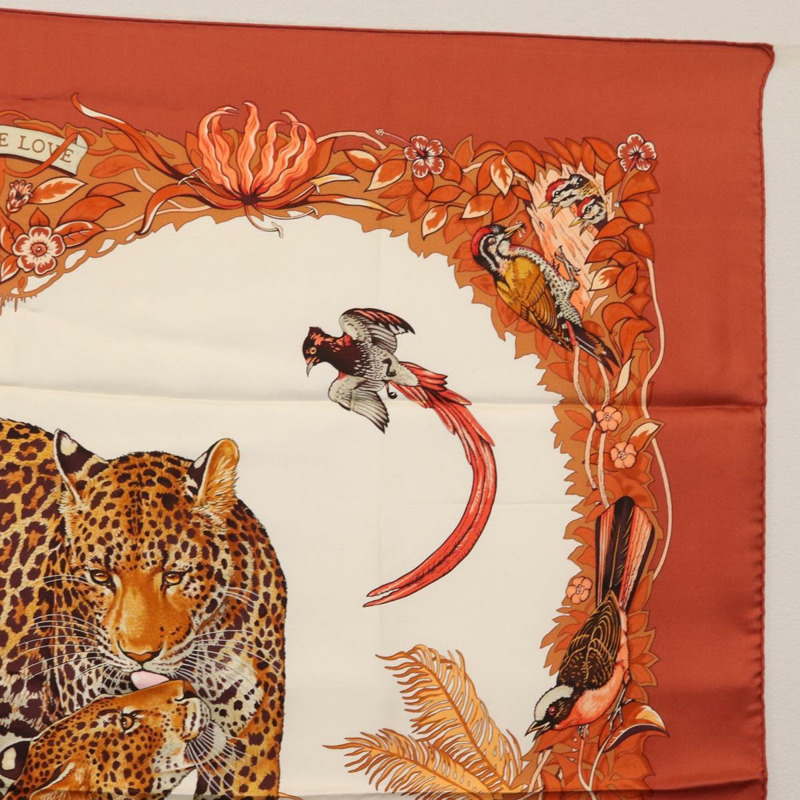 【日本直送】愛馬仕 Carre 90 絲巾 「叢林之戀」 橘色真絲款 Auth am10854V-3