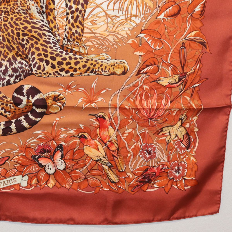 【日本直送】愛馬仕 Carre 90 絲巾 「叢林之戀」 橘色真絲款 Auth am10854V-9