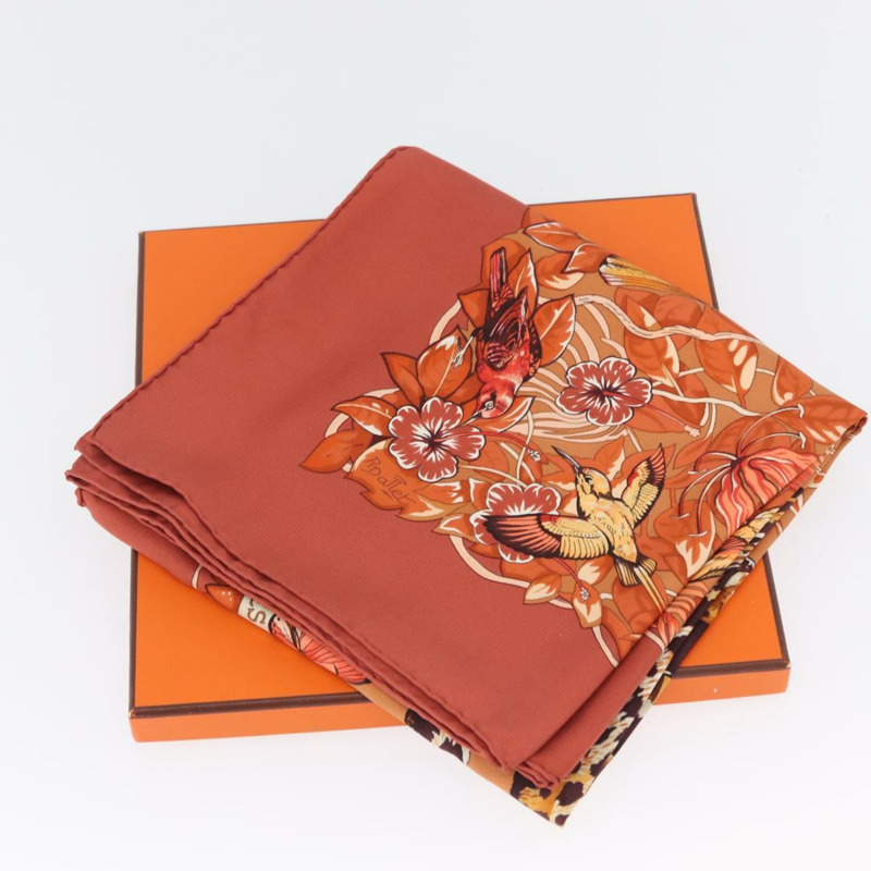 【日本直送】愛馬仕 Carre 90 絲巾 「叢林之戀」 橘色真絲款 Auth am10854V-11