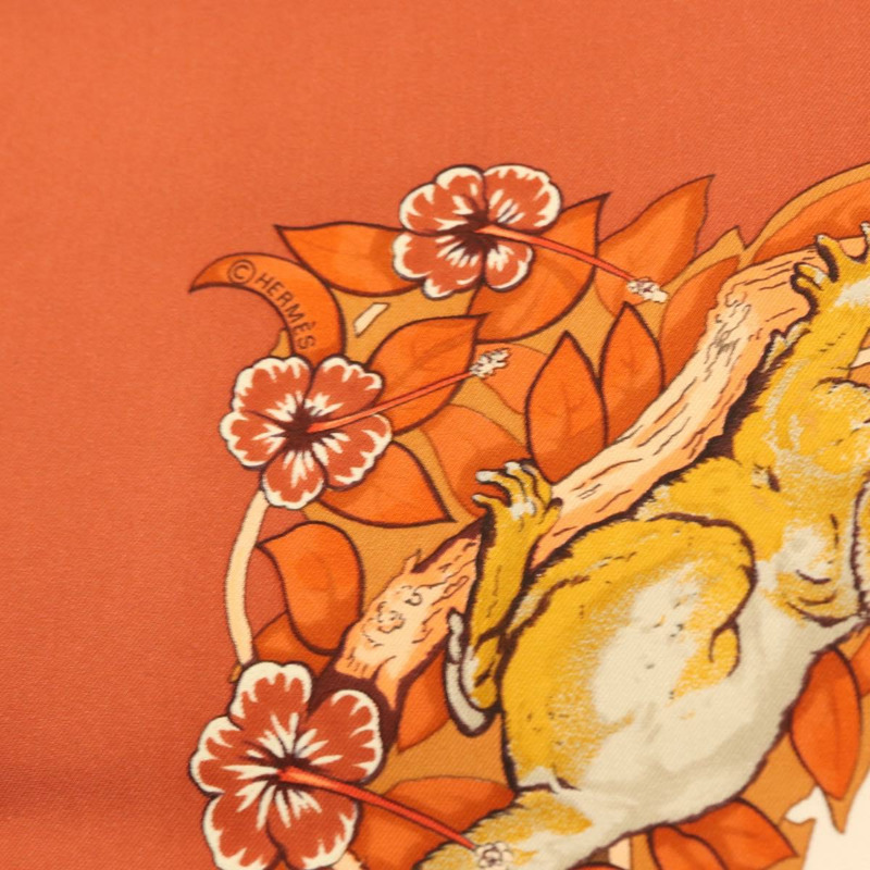 【日本直送】愛馬仕 Carre 90 絲巾 「叢林之戀」 橘色真絲款 Auth am10854V-13