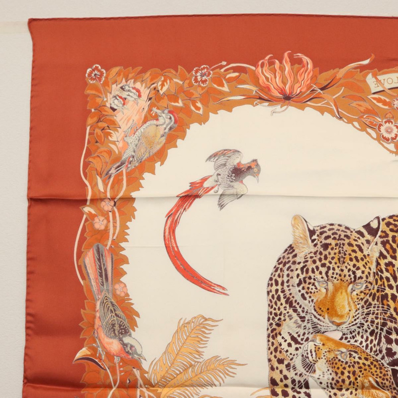 【日本直送】愛馬仕 Carre 90 絲巾 「叢林之戀」 橘色真絲款 Auth am10854V-15