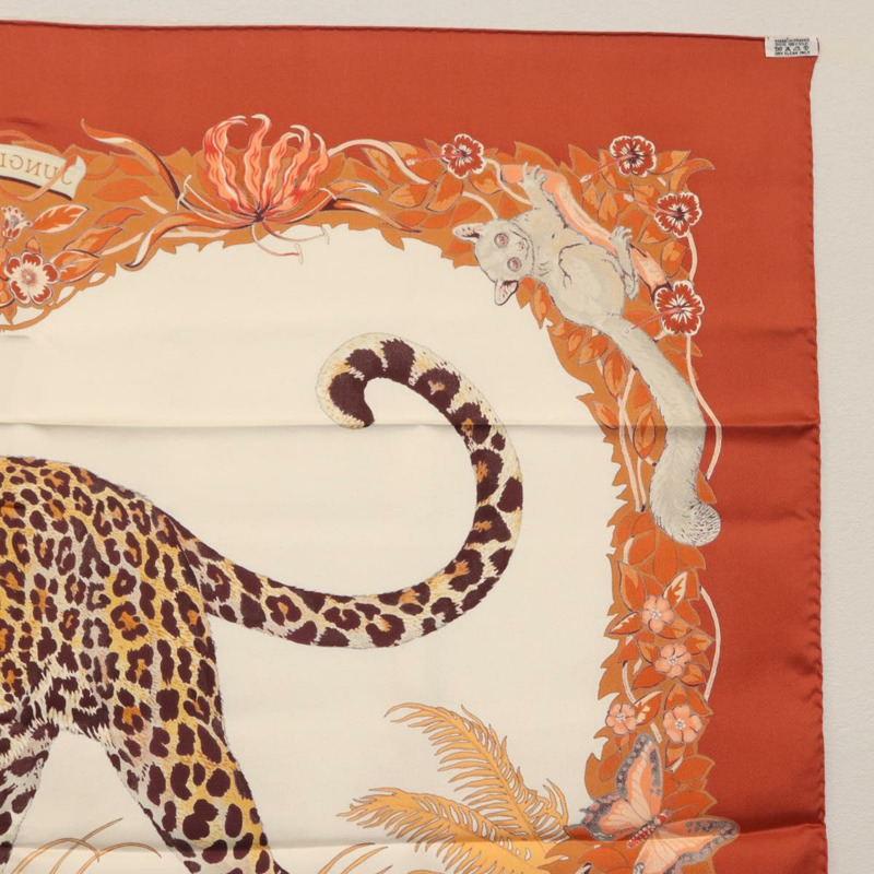 【日本直送】愛馬仕 Carre 90 絲巾 「叢林之戀」 橘色真絲款 Auth am10854V-17