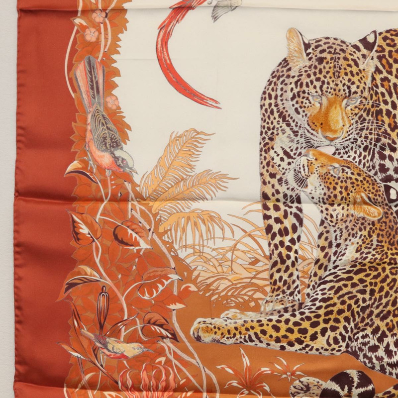 【日本直送】愛馬仕 Carre 90 絲巾 「叢林之戀」 橘色真絲款 Auth am10854V-18