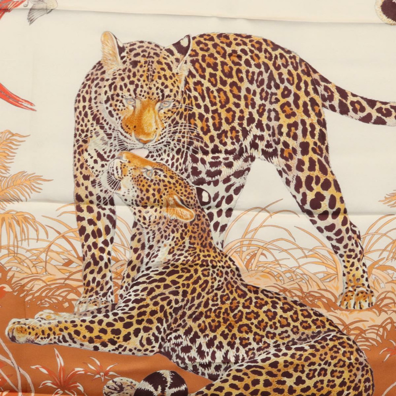 【日本直送】愛馬仕 Carre 90 絲巾 「叢林之戀」 橘色真絲款 Auth am10854V-19