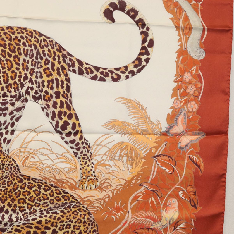 【日本直送】愛馬仕 Carre 90 絲巾 「叢林之戀」 橘色真絲款 Auth am10854V-20