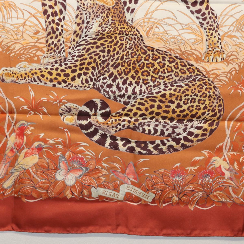 【日本直送】愛馬仕 Carre 90 絲巾 「叢林之戀」 橘色真絲款 Auth am10854V-22