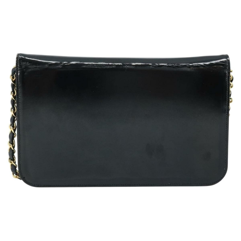 【日本直送】香奈兒鏈條肩背包 漆皮 黑色 金色 CC 標誌 Auth bs32777-1