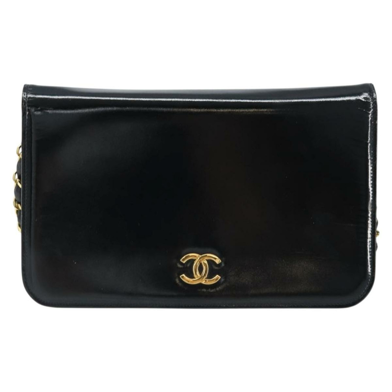 【日本直送】香奈兒鏈條肩背包 漆皮 黑色 金色 CC 標誌 Auth bs32777-12