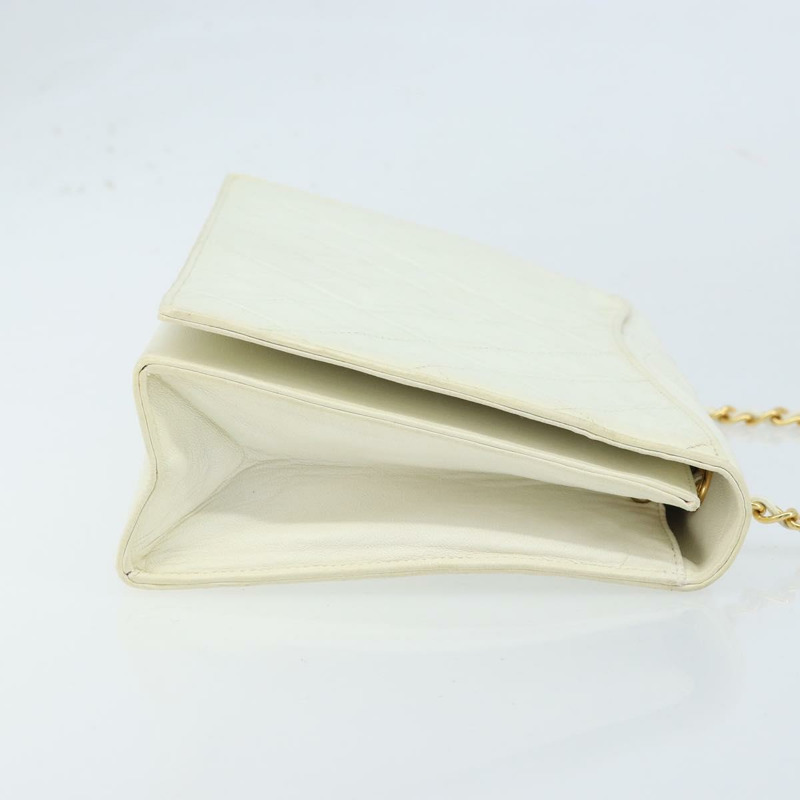 【日本直送】香奈兒 (CHANEL) 絎縫鏈條單肩包，羊皮材質，白色金色，CC標誌，正品 LNZ336A-2