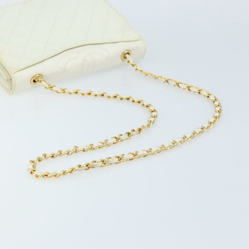 【日本直送】香奈兒 (CHANEL) 絎縫鏈條單肩包，羊皮材質，白色金色，CC標誌，正品 LNZ336A-6