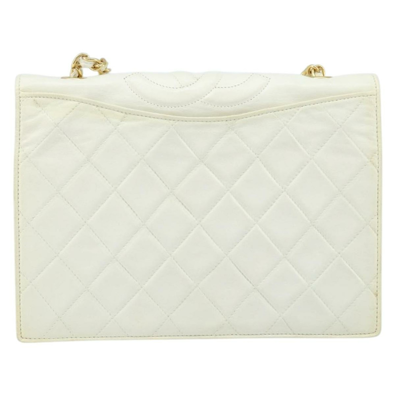 【日本直送】香奈兒 (CHANEL) 絎縫鏈條單肩包，羊皮材質，白色金色，CC標誌，正品 LNZ336A-12