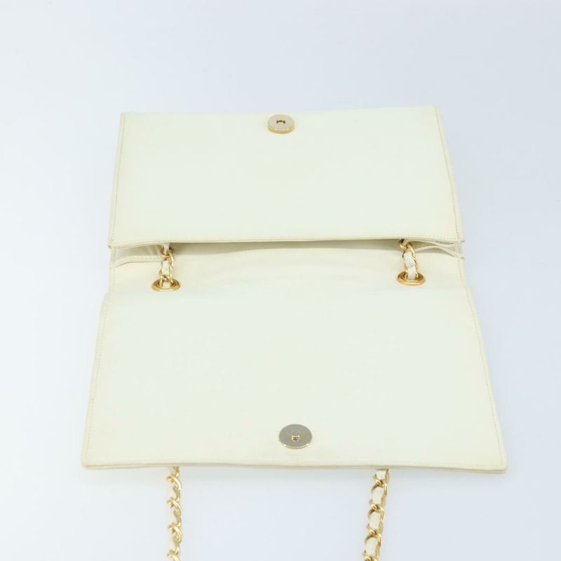 【日本直送】香奈兒 (CHANEL) 絎縫鏈條單肩包，羊皮材質，白色金色，CC標誌，正品 LNZ336A-16