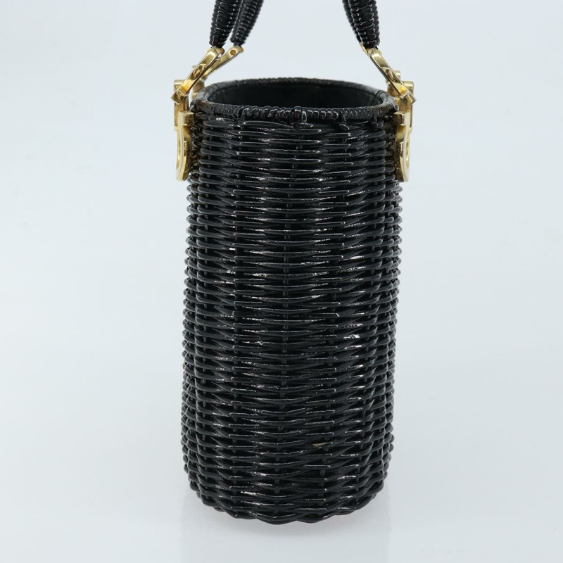 【日本直送】Salvatore Ferragamo Gancini 手提包，藤編黑色金色，正品 ARZ047V-2