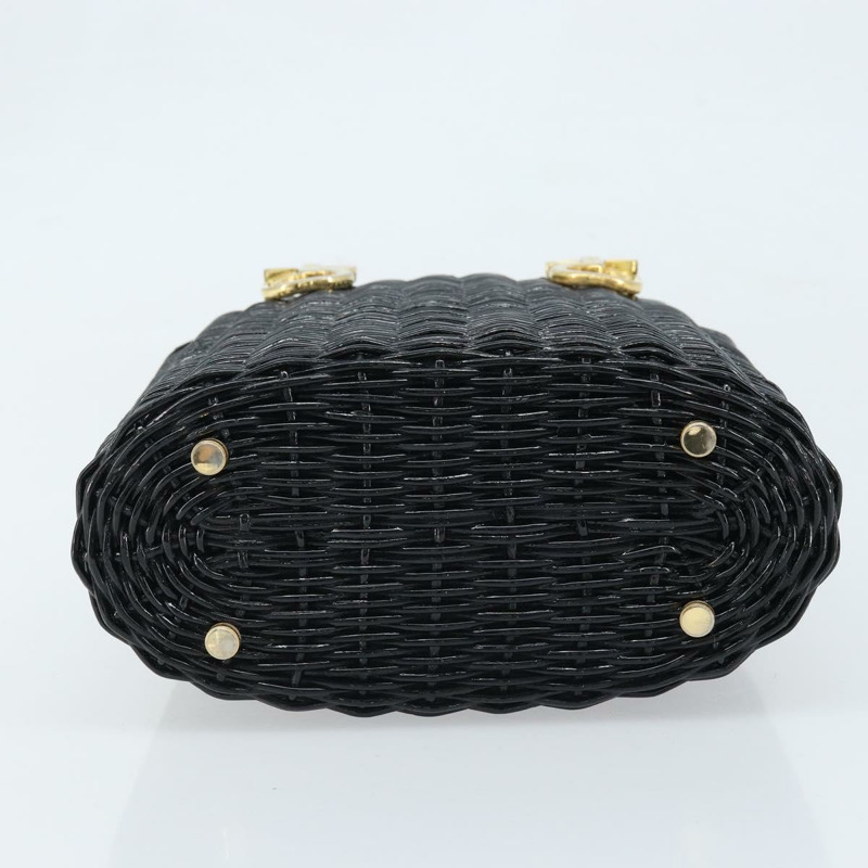 【日本直送】Salvatore Ferragamo Gancini 手提包，藤編黑色金色，正品 ARZ047V-4