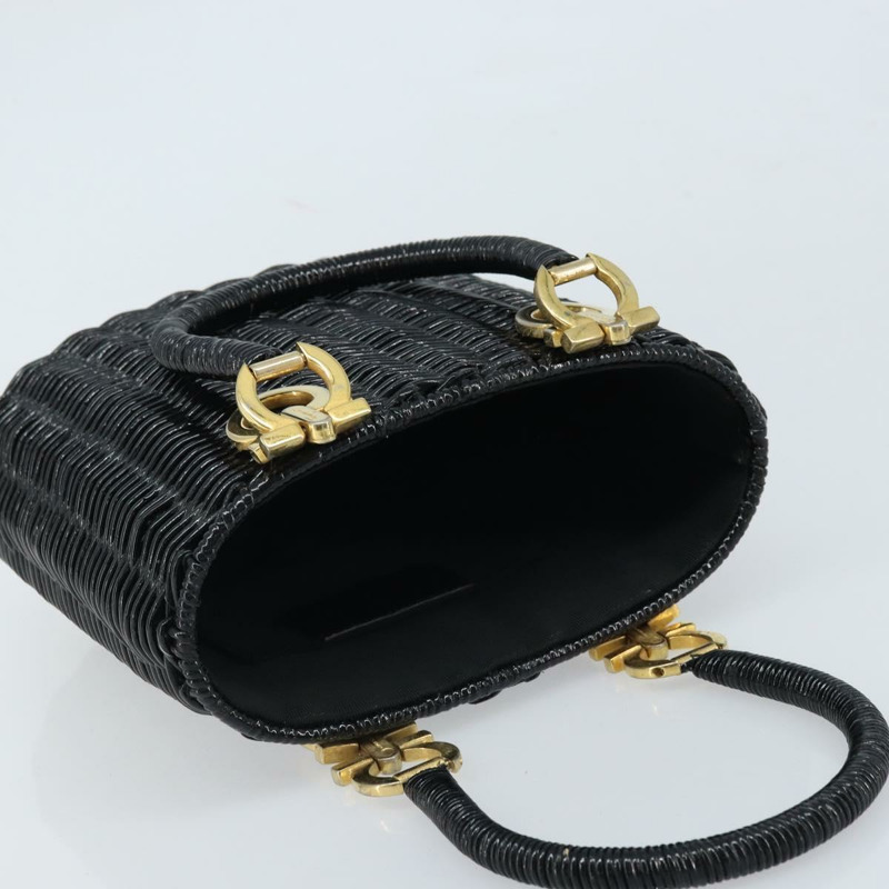 【日本直送】Salvatore Ferragamo Gancini 手提包，藤編黑色金色，正品 ARZ047V-5