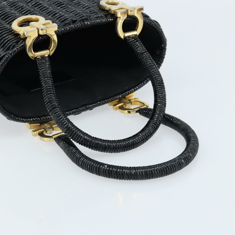 【日本直送】Salvatore Ferragamo Gancini 手提包，藤編黑色金色，正品 ARZ047V-6