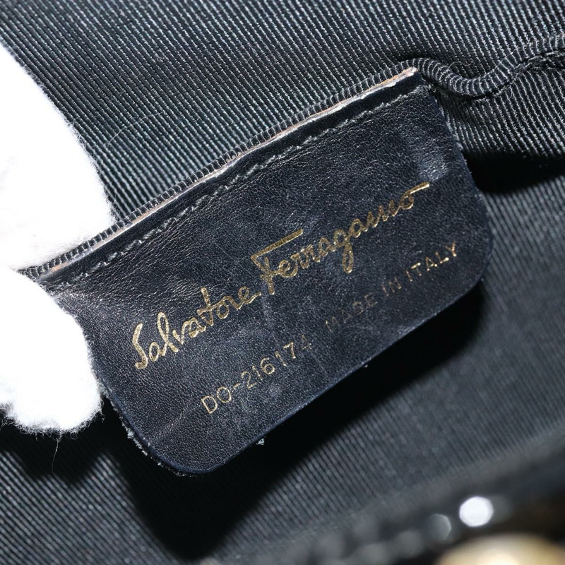 【日本直送】Salvatore Ferragamo Gancini 手提包，藤編黑色金色，正品 ARZ047V-10