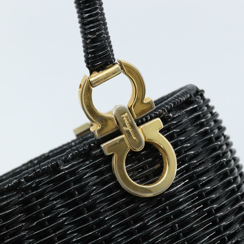 【日本直送】Salvatore Ferragamo Gancini 手提包，藤編黑色金色，正品 ARZ047V-16