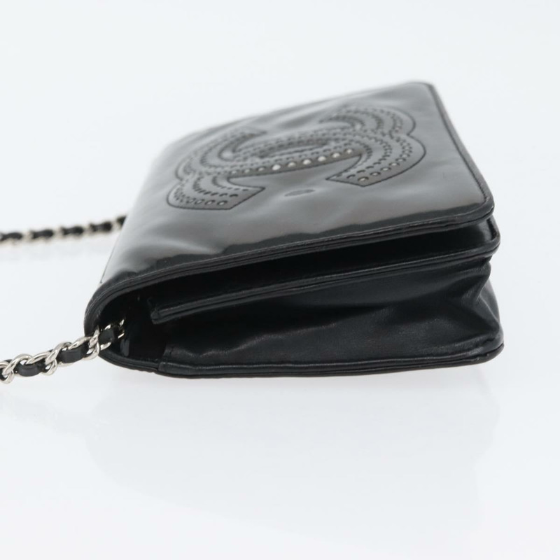 【日本直送】香奈兒 COCO 標誌鏈條單背包，漆皮黑色銀色 CC 標誌，正品編號 172433SAV-3