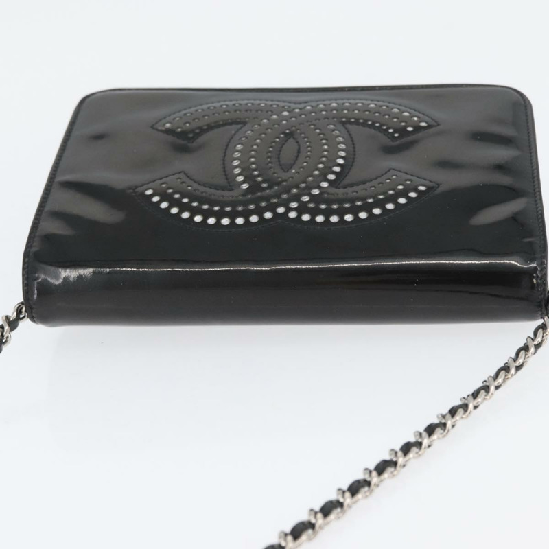 【日本直送】香奈兒 COCO 標誌鏈條單背包，漆皮黑色銀色 CC 標誌，正品編號 172433SAV-5