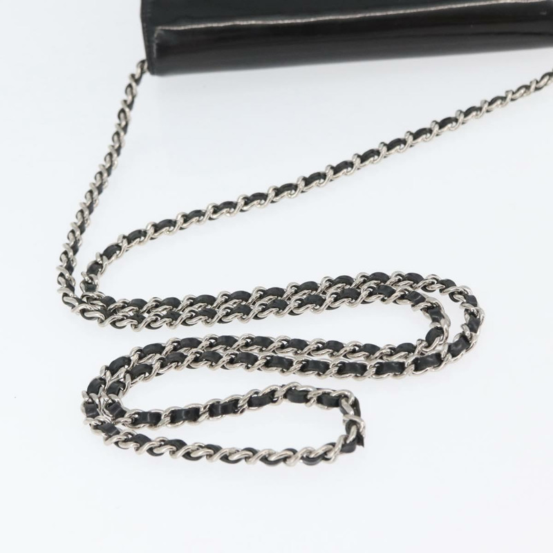 【日本直送】香奈兒 COCO 標誌鏈條單背包，漆皮黑色銀色 CC 標誌，正品編號 172433SAV-6