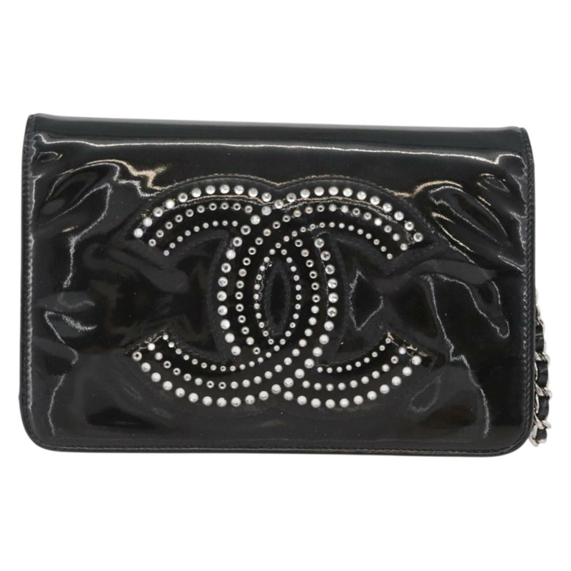 【日本直送】香奈兒 COCO 標誌鏈條單背包，漆皮黑色銀色 CC 標誌，正品編號 172433SAV-12