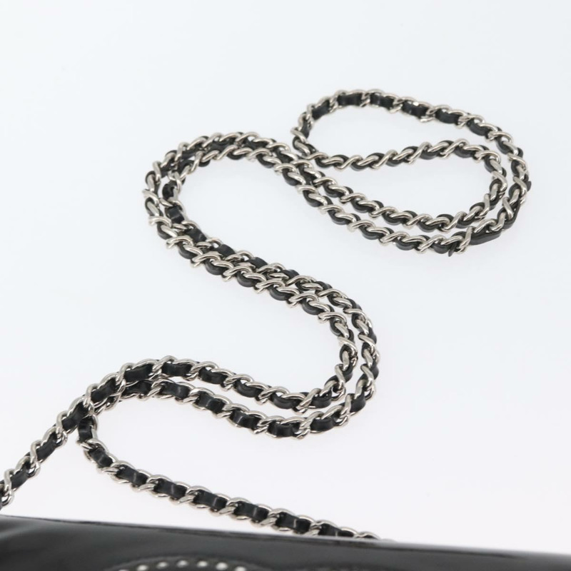 【日本直送】香奈兒 COCO 標誌鏈條單背包，漆皮黑色銀色 CC 標誌，正品編號 172433SAV-13