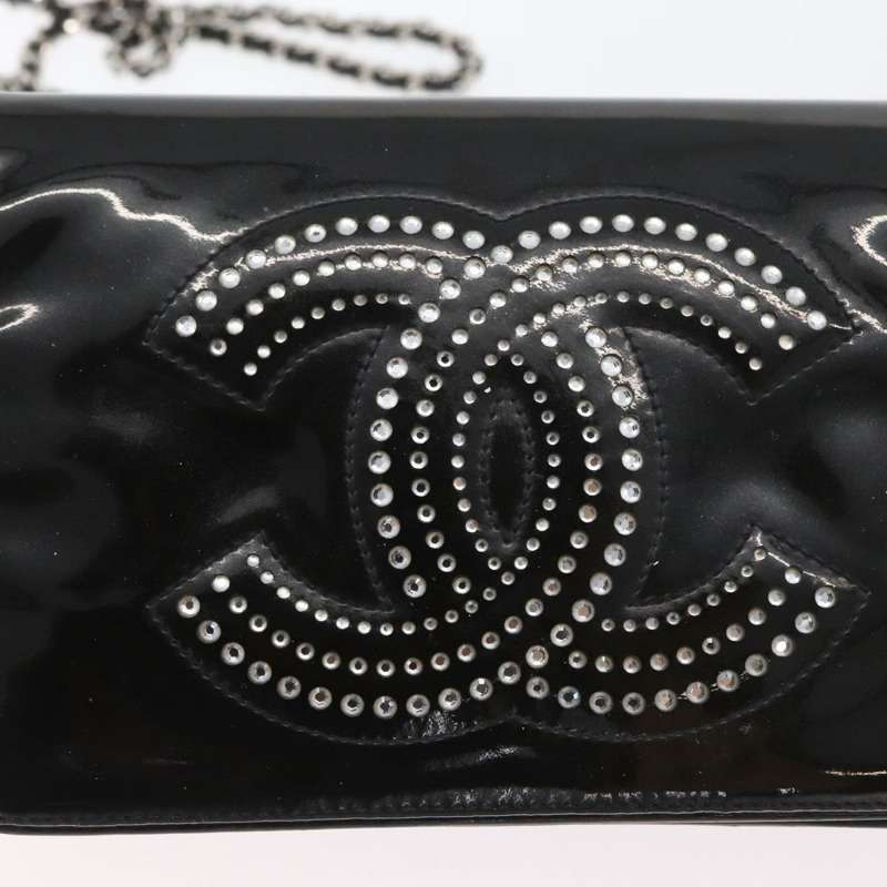 【日本直送】香奈兒 COCO 標誌鏈條單背包，漆皮黑色銀色 CC 標誌，正品編號 172433SAV-18