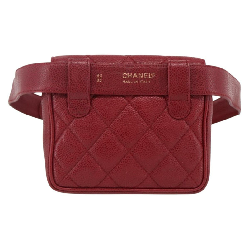 【日本直送】香奈兒 Matelasse 腰包 魚子醬紋皮革 紅色 金 CC 標誌 Auth 173394A-1