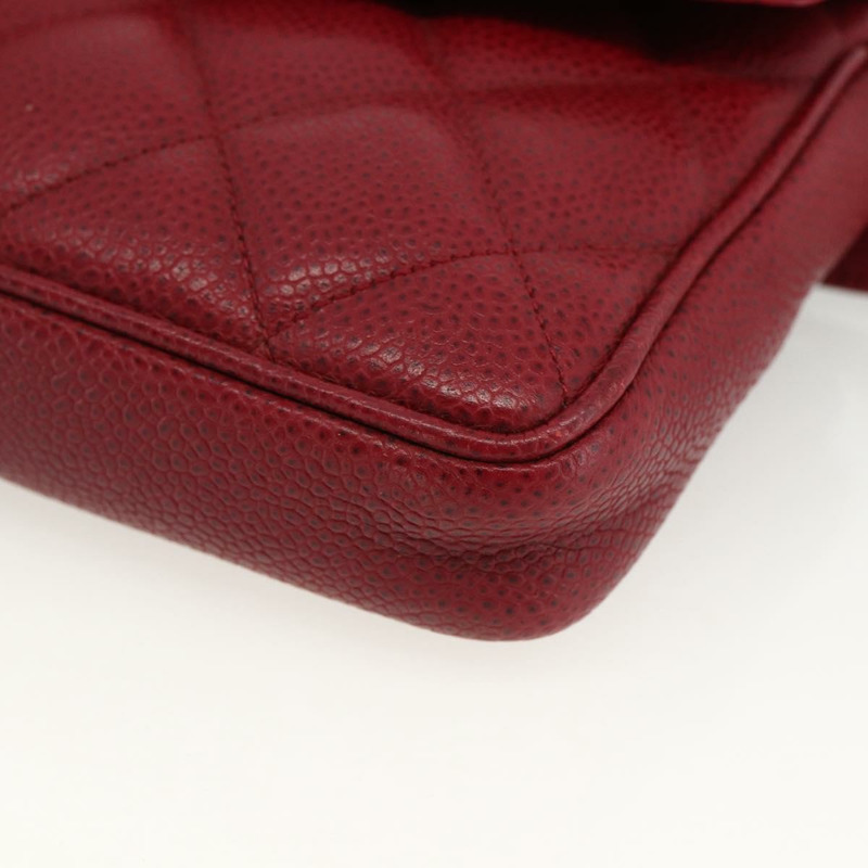 【日本直送】香奈兒 Matelasse 腰包 魚子醬紋皮革 紅色 金 CC 標誌 Auth 173394A-8