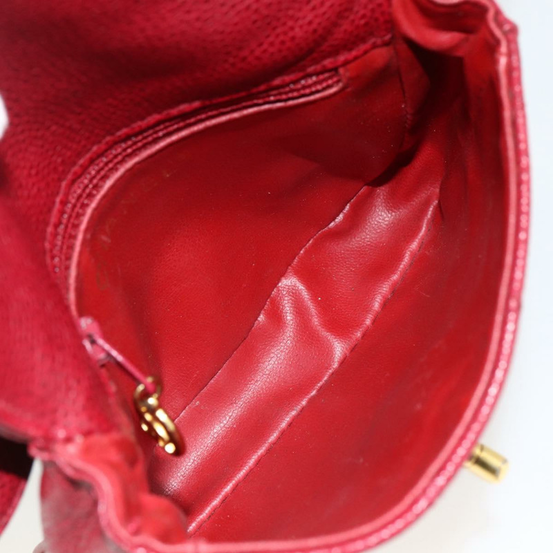 【日本直送】香奈兒 Matelasse 腰包 魚子醬紋皮革 紅色 金 CC 標誌 Auth 173394A-10