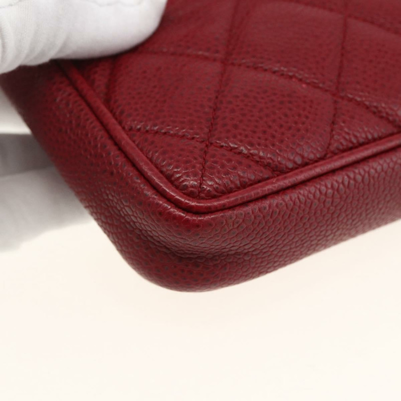 【日本直送】香奈兒 Matelasse 腰包 魚子醬紋皮革 紅色 金 CC 標誌 Auth 173394A-15