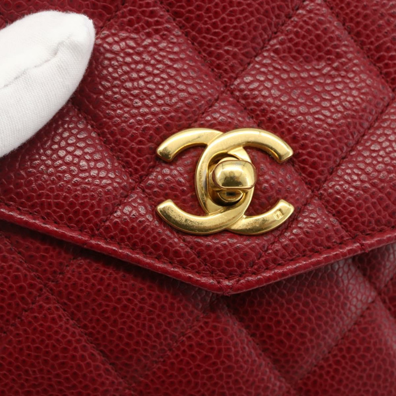 【日本直送】香奈兒 Matelasse 腰包 魚子醬紋皮革 紅色 金 CC 標誌 Auth 173394A-16