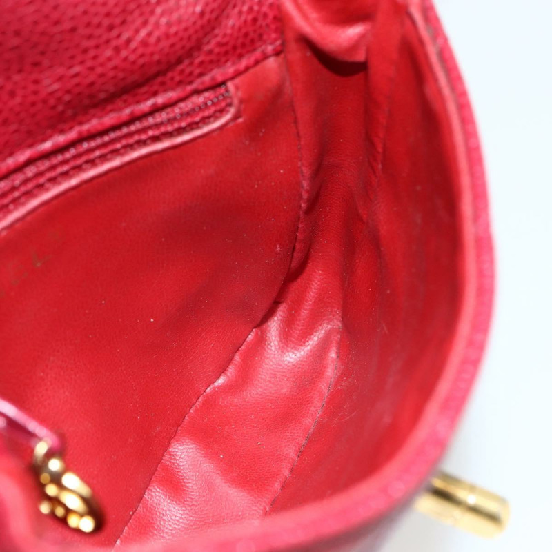 【日本直送】香奈兒 Matelasse 腰包 魚子醬紋皮革 紅色 金 CC 標誌 Auth 173394A-18