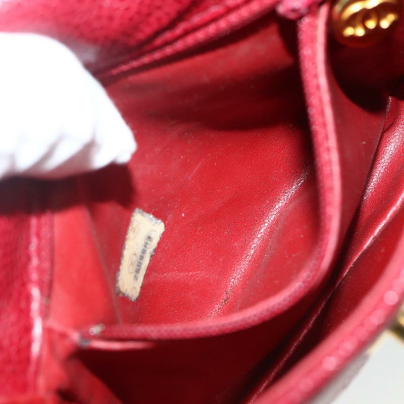 【日本直送】香奈兒 Matelasse 腰包 魚子醬紋皮革 紅色 金 CC 標誌 Auth 173394A-21