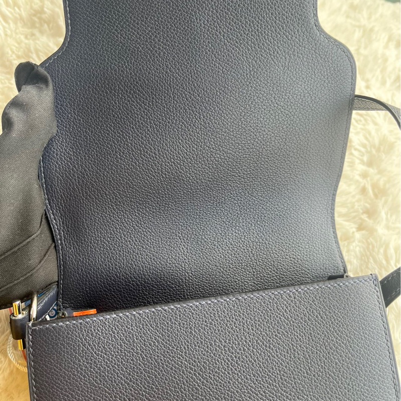 🌈Hermes💙Mini Roulis 19💙午夜藍内拼橙色銀扣🌟99新🌟Evercolor皮🌟豬鼻子🌟愛馬仕🌟-3