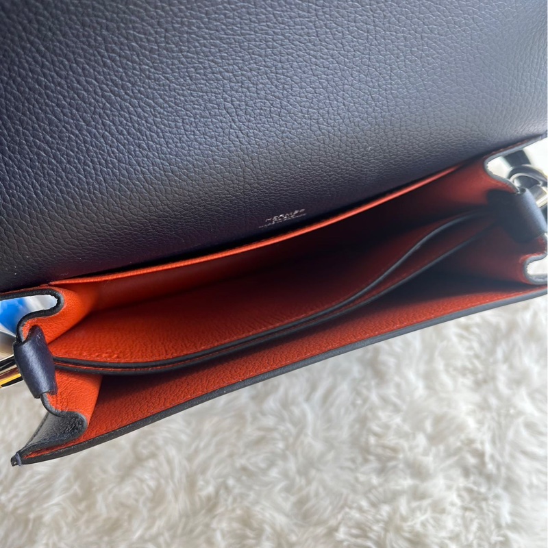 🌈Hermes💙Mini Roulis 19💙午夜藍内拼橙色銀扣🌟99新🌟Evercolor皮🌟豬鼻子🌟愛馬仕🌟-4