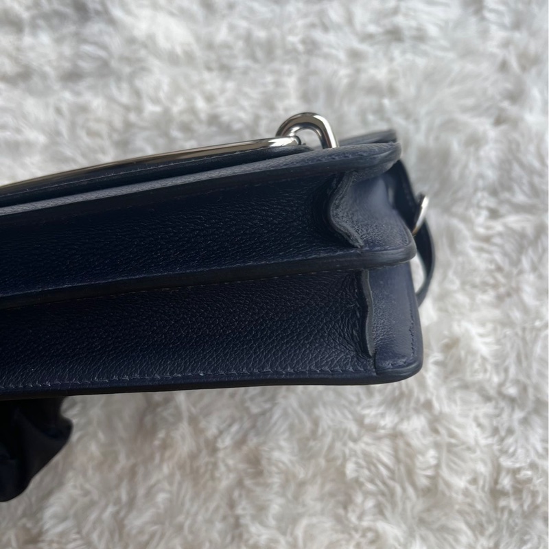 🌈Hermes💙Mini Roulis 19💙午夜藍内拼橙色銀扣🌟99新🌟Evercolor皮🌟豬鼻子🌟愛馬仕🌟-5