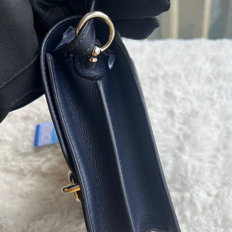 🌈Hermes💙Mini Roulis 19💙午夜藍内拼橙色銀扣🌟99新🌟Evercolor皮🌟豬鼻子🌟愛馬仕🌟-8