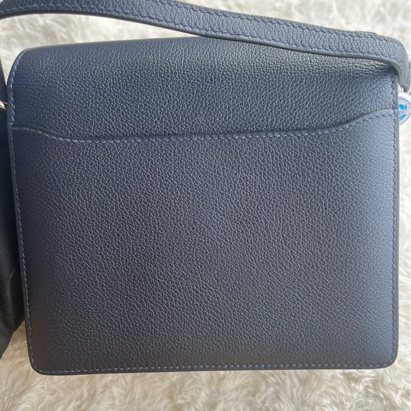 🌈Hermes💙Mini Roulis 19💙午夜藍内拼橙色銀扣🌟99新🌟Evercolor皮🌟豬鼻子🌟愛馬仕🌟-9