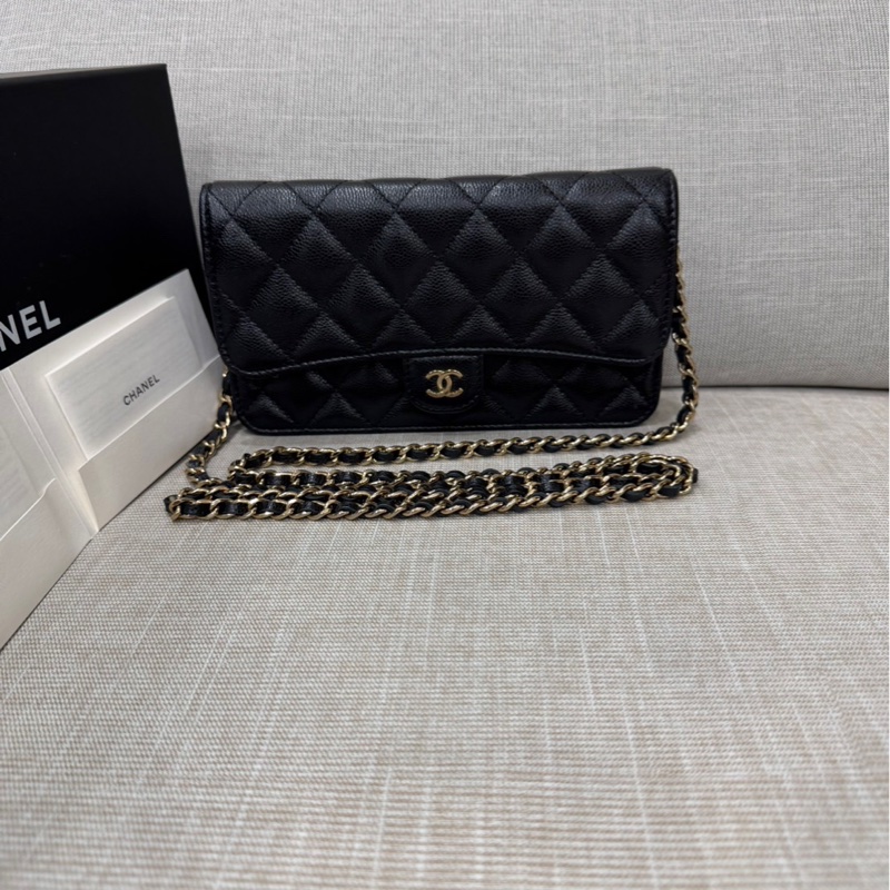 香奈兒 CHANEL 24K AP3744 荔枝牛皮 Cf WOC 手機包 斜背包 黑金-5