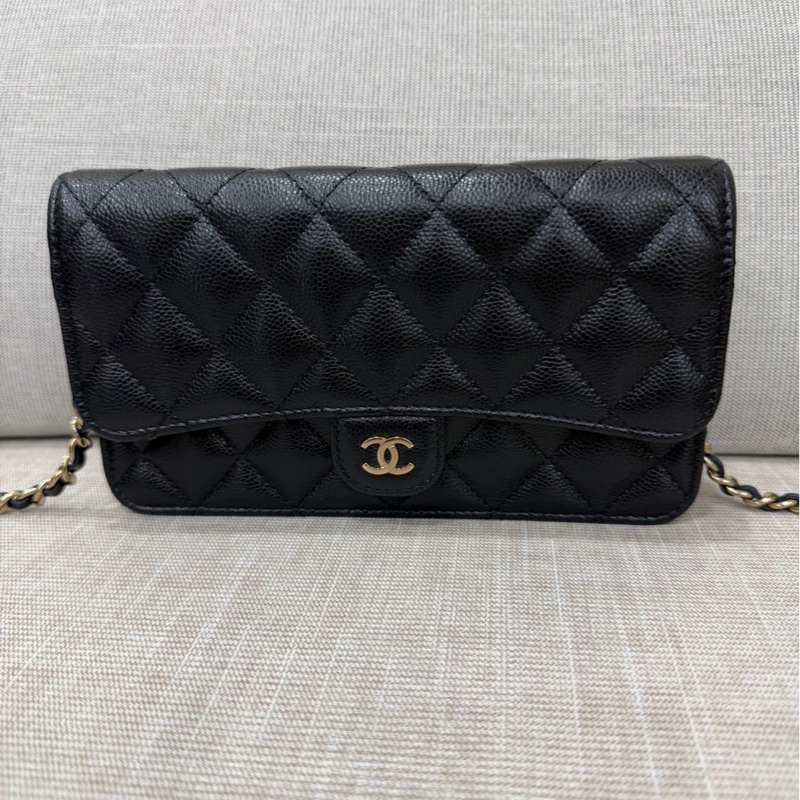 香奈兒 CHANEL 24K AP3744 荔枝牛皮 Cf WOC 手機包 斜背包 黑金-6