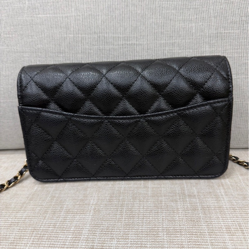 香奈兒 CHANEL 24K AP3744 荔枝牛皮 Cf WOC 手機包 斜背包 黑金-7