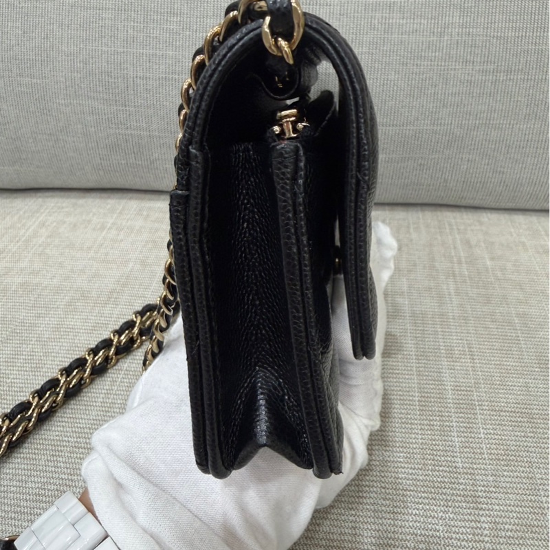 香奈兒 CHANEL 24K AP3744 荔枝牛皮 Cf WOC 手機包 斜背包 黑金-8