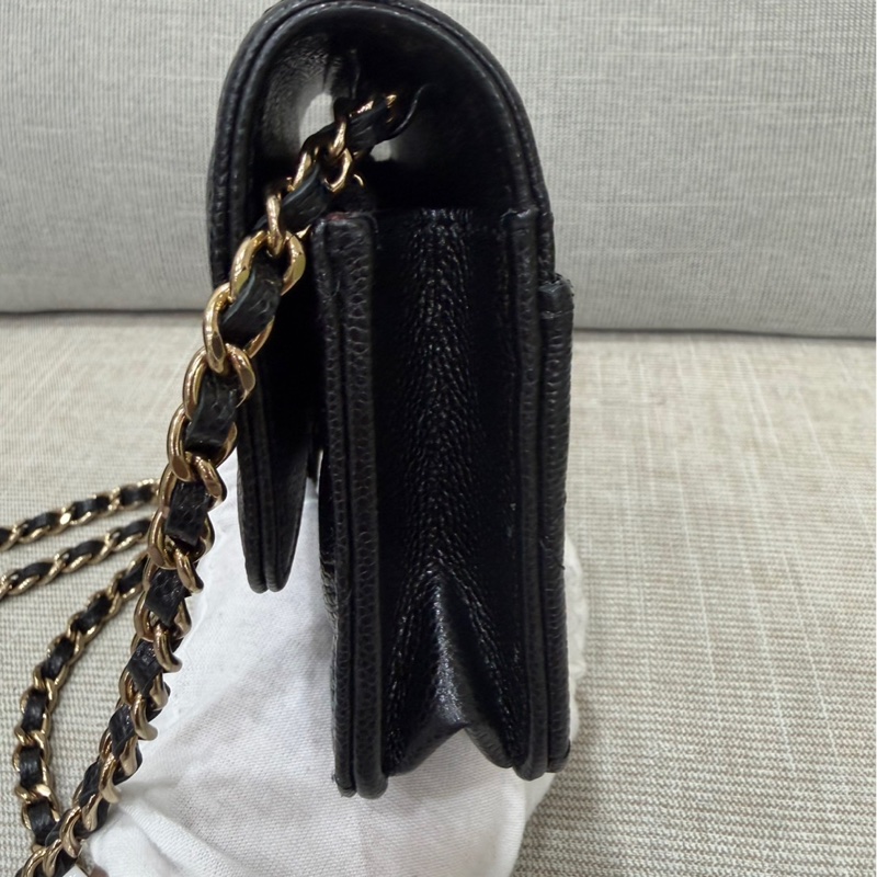 香奈兒 CHANEL 24K AP3744 荔枝牛皮 Cf WOC 手機包 斜背包 黑金-9