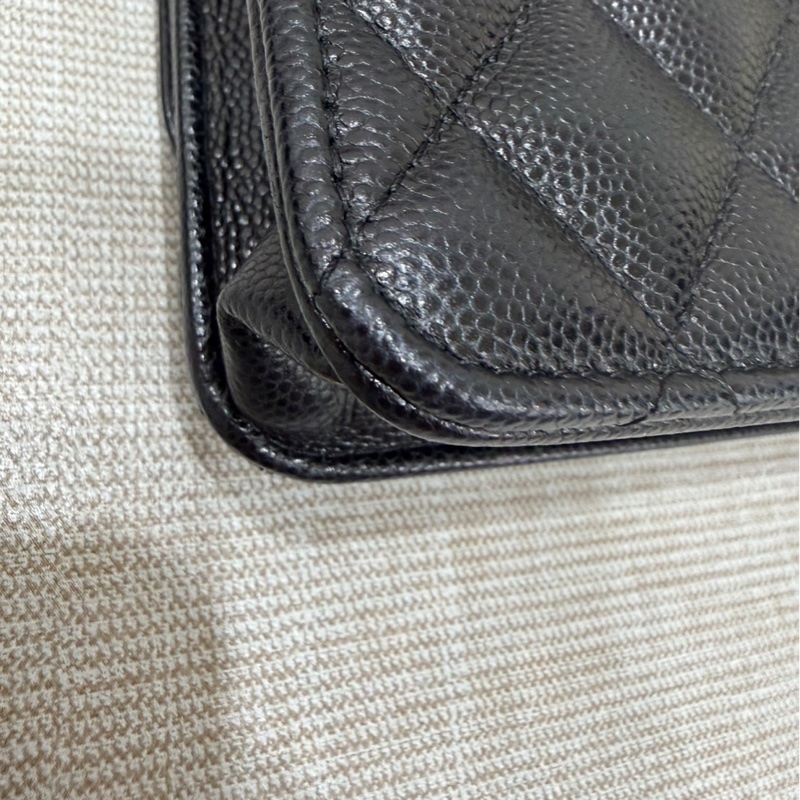 香奈兒 CHANEL 24K AP3744 荔枝牛皮 Cf WOC 手機包 斜背包 黑金-13