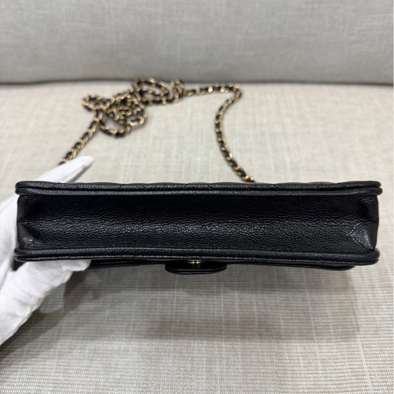 香奈兒 CHANEL 24K AP3744 荔枝牛皮 Cf WOC 手機包 斜背包 黑金-14