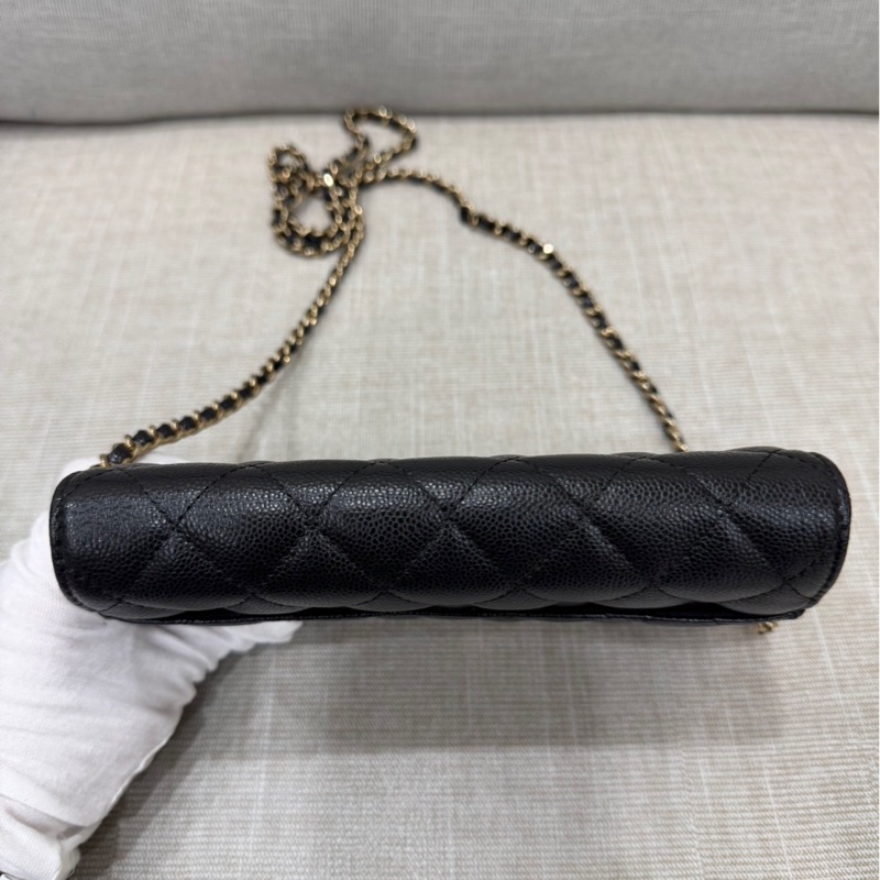 香奈兒 CHANEL 24K AP3744 荔枝牛皮 Cf WOC 手機包 斜背包 黑金-15