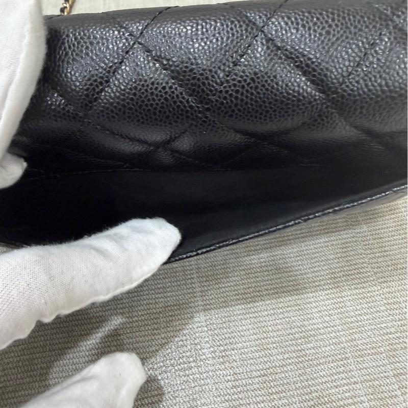 香奈兒 CHANEL 24K AP3744 荔枝牛皮 Cf WOC 手機包 斜背包 黑金-16