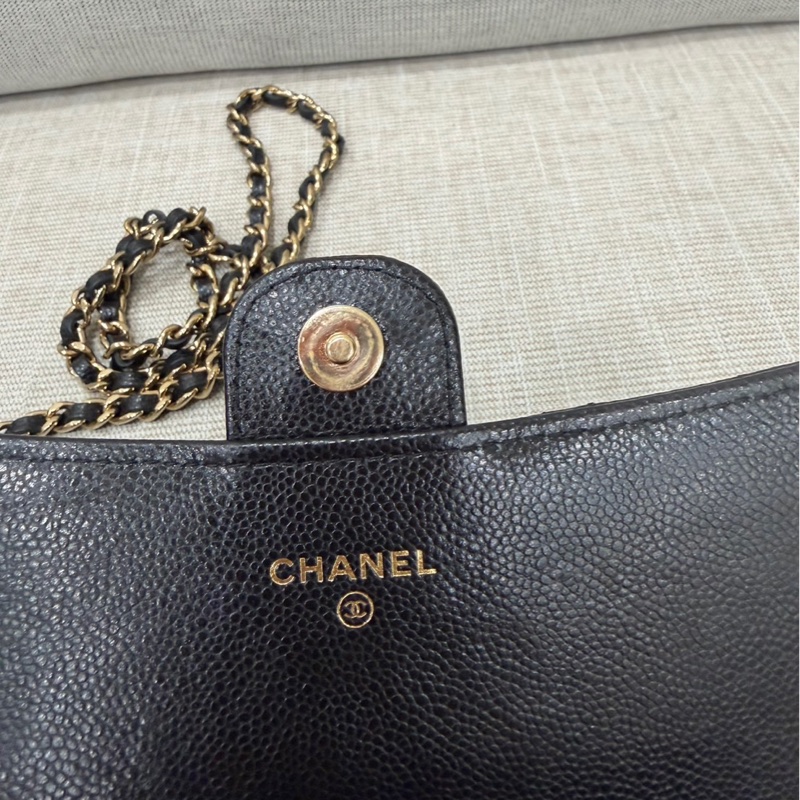 香奈兒 CHANEL 24K AP3744 荔枝牛皮 Cf WOC 手機包 斜背包 黑金-19